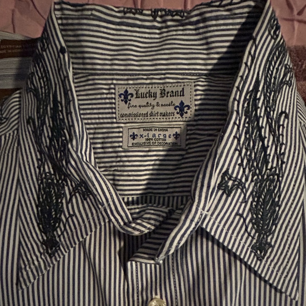 Lucky Brand Men's Navy and White Striped Shirt